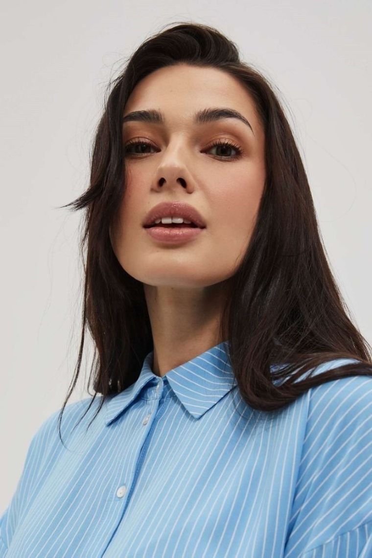 Koszula damska z długim rękawem, niebieska, Moodo