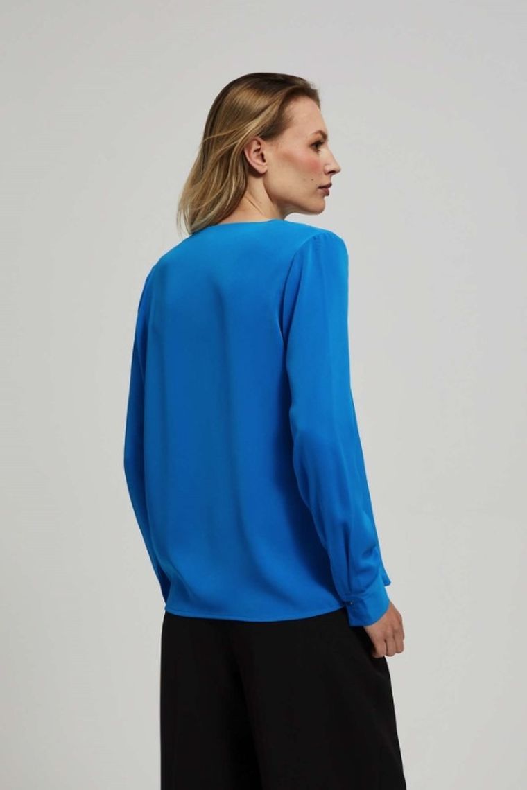 Koszula damska z długim rękawem, niebieska, Moodo