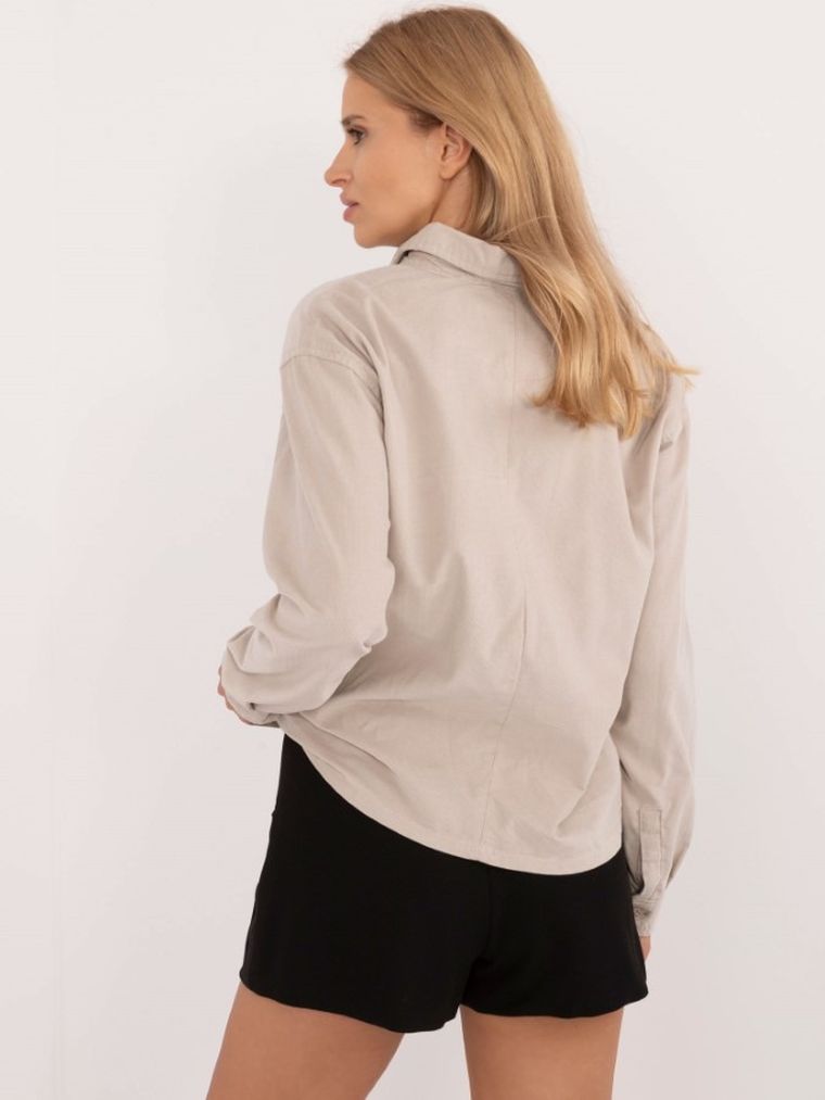 Koszula damska z długim rękawem, oversize, beżowa, Sublevel
