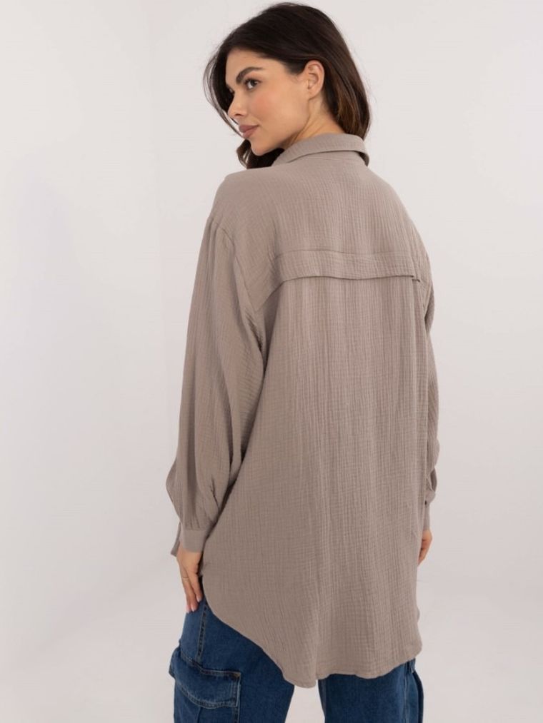 Koszula damska z długim rękawem, oversize, beżowa, Sublevel