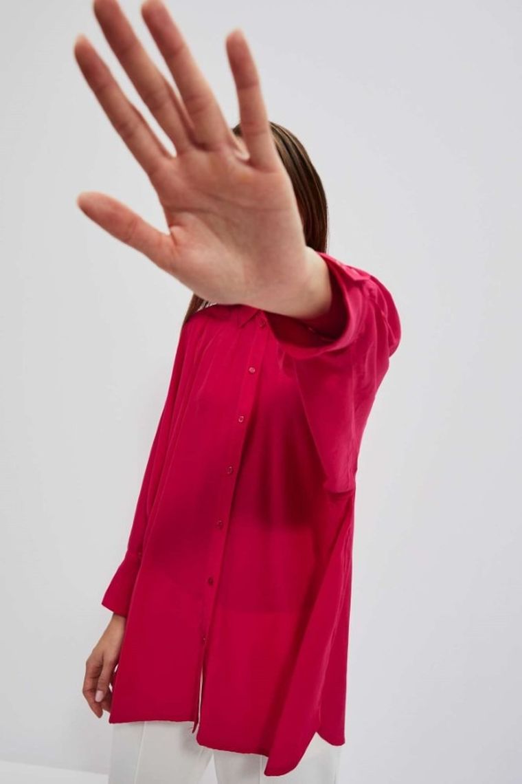 Koszula damska z długim rękawem, różowa, Moodo