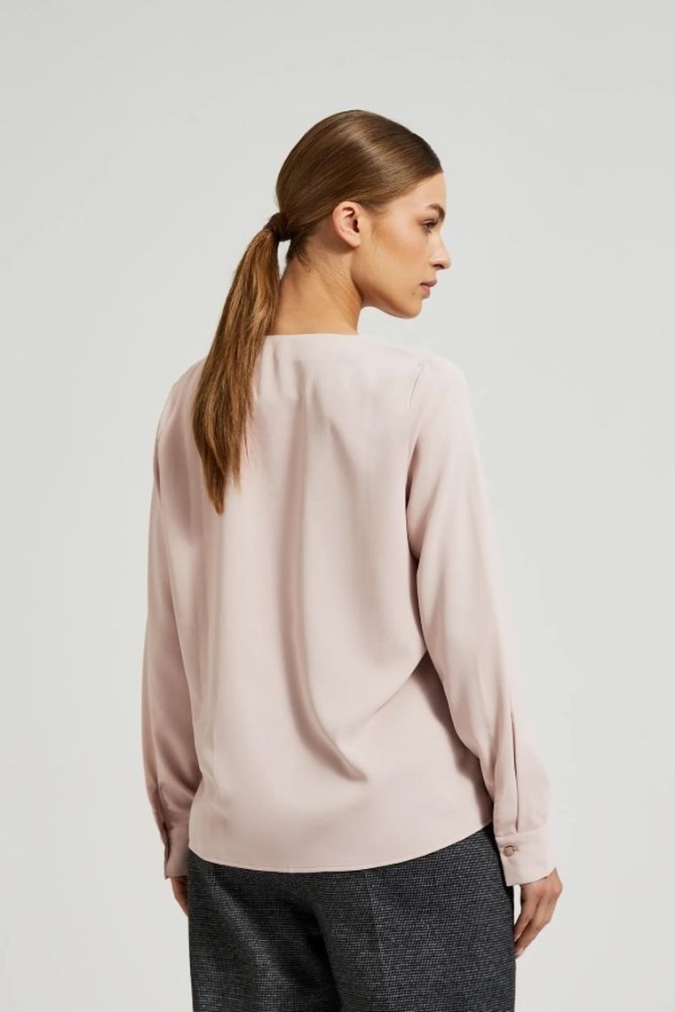 Koszula damska z długim rękawem, różowa, Moodo