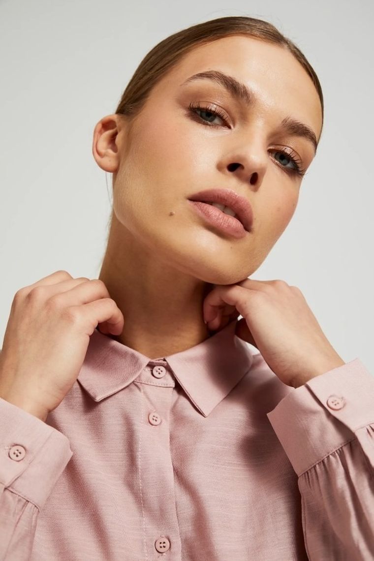 Koszula damska z długim rękawem, różowa, Moodo