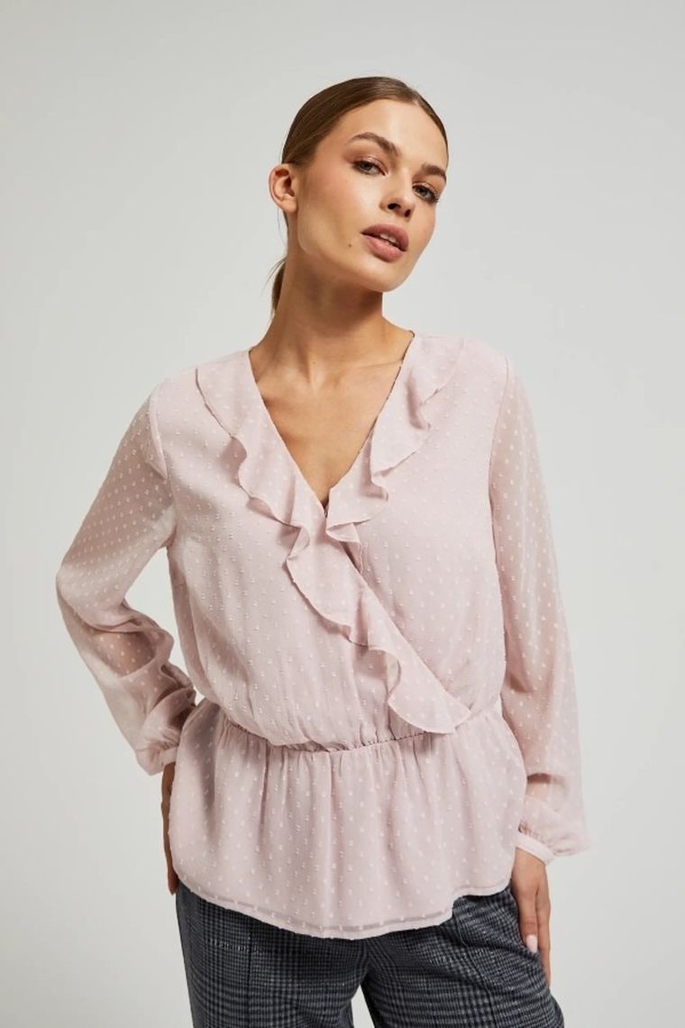 Koszula damska z długim rękawem, różowa, Moodo