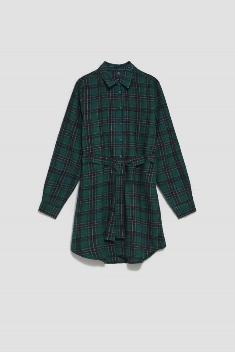 Koszula damska z długim rękawem, zielona, Moodo