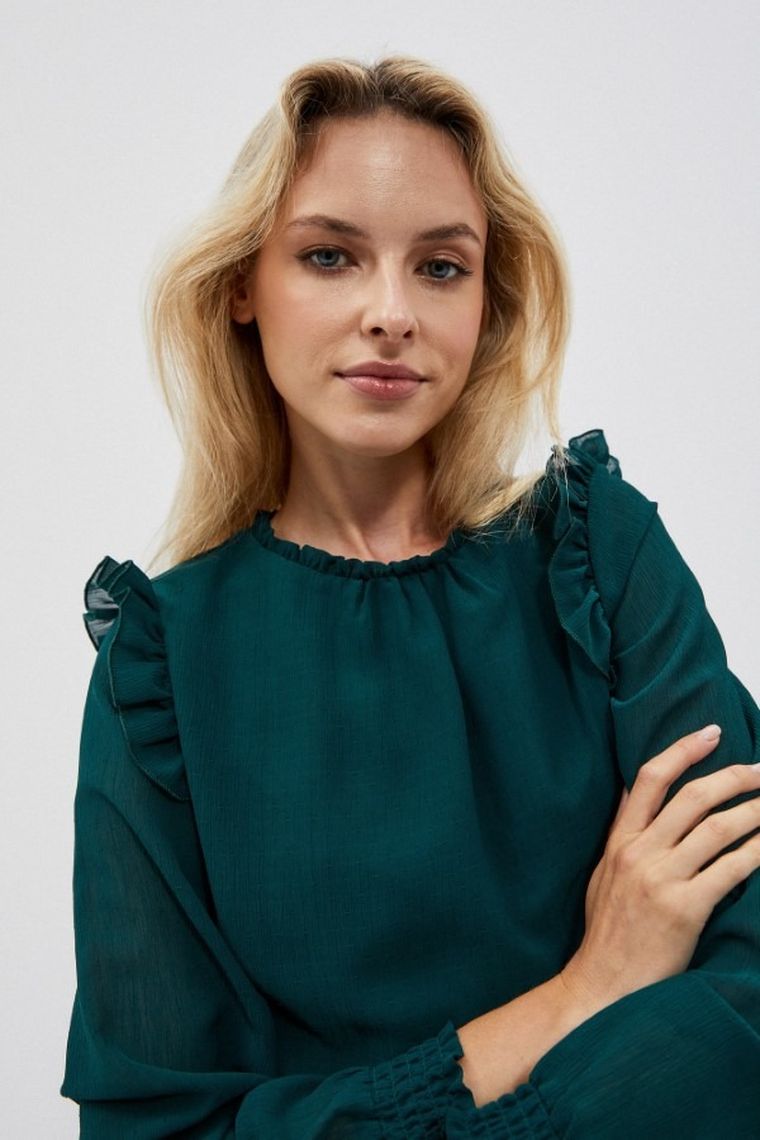 Koszula damska z długim rękawem, zielona, Moodo