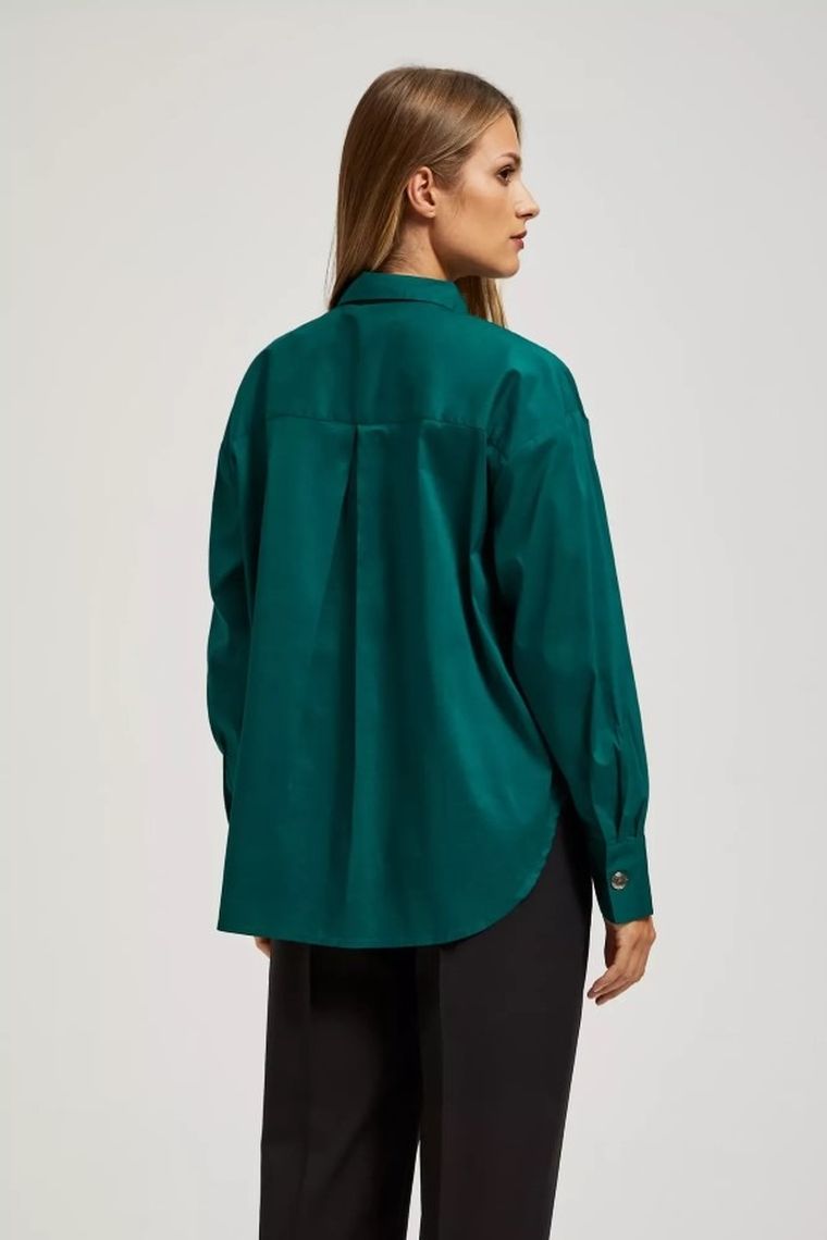 Koszula damska z długim rękawem, zielona, Moodo