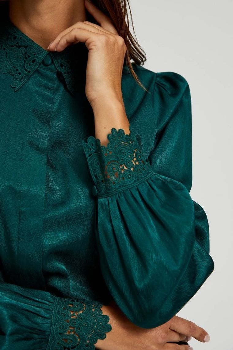 Koszula damska z długim rękawem, zielona, Moodo