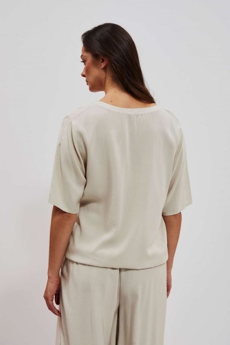 Koszula damska z krótkim rękawem, beżowa, Moodo