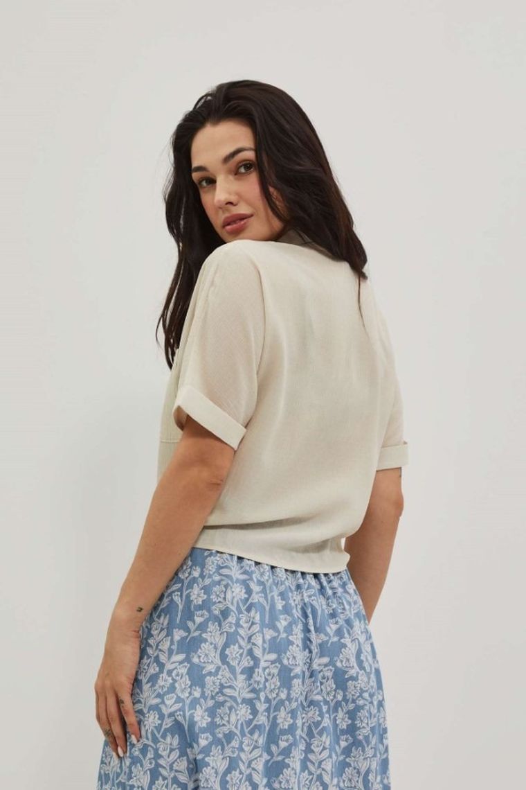 Koszula damska z krótkim rękawem, beżowa, Moodo