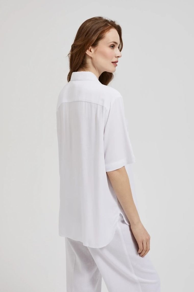 Koszula damska z krótkim rękawem, biała, Moodo