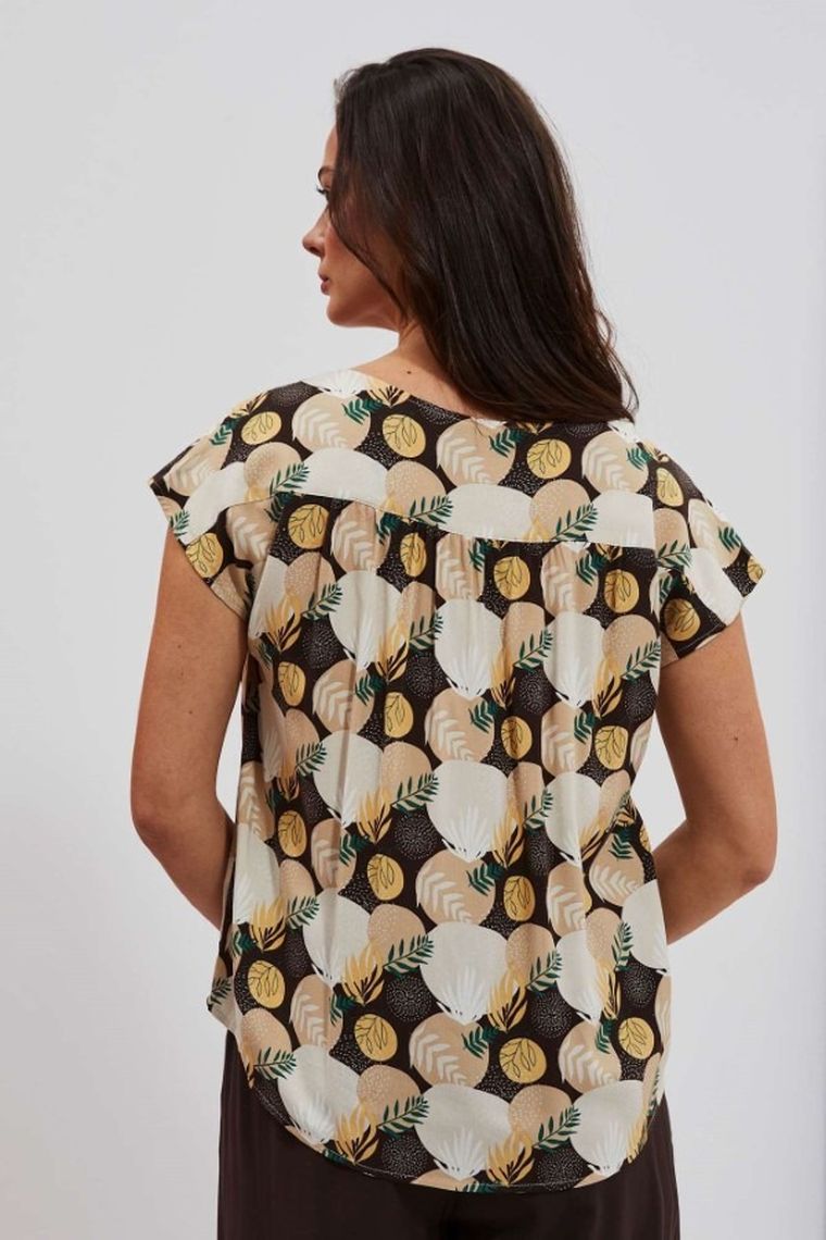 Koszula damska z krótkim rękawem, brązowa, Moodo