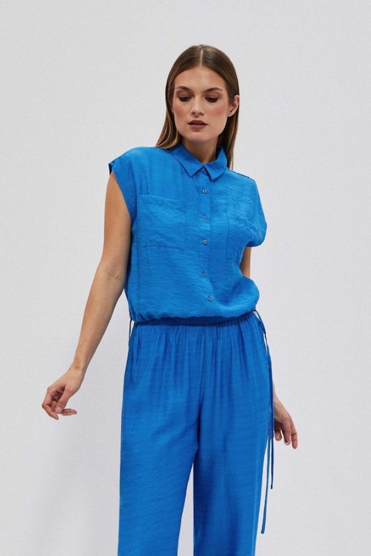 Koszula damska z krótkim rękawem, niebieska, Moodo