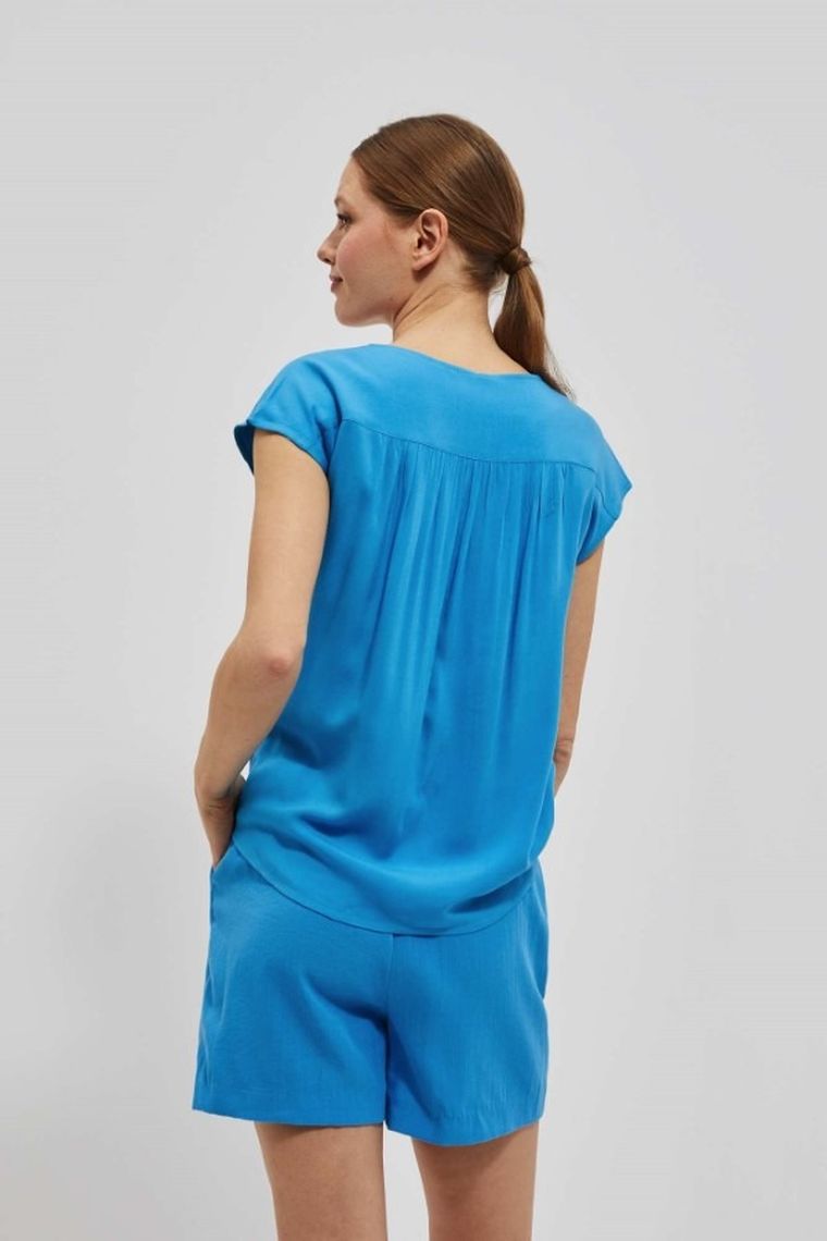 Koszula damska z krótkim rękawem, niebieska, Moodo