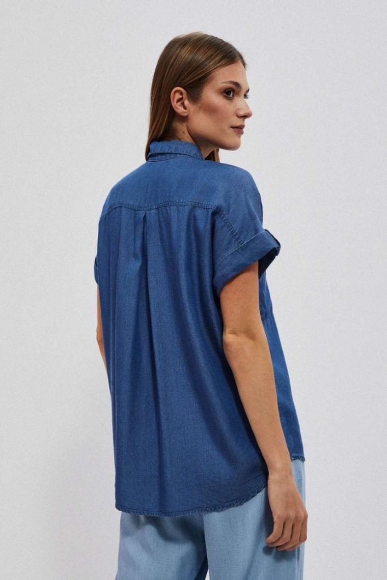 Koszula damska z krótkim rękawem, niebieska, Moodo