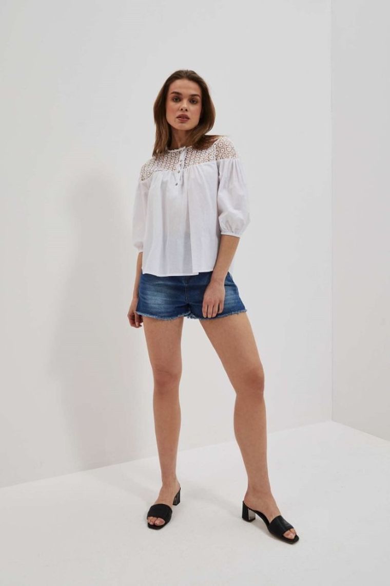 Koszula damska z rękawem 3/4, biała, Moodo