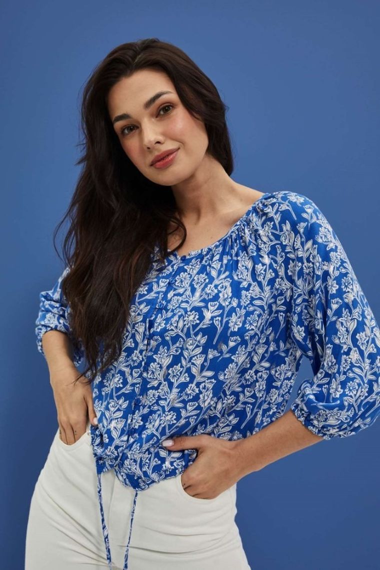 Koszula damska z rękawem 3/4, niebieska, Moodo