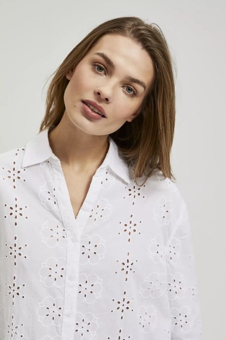 Koszula damska z rękawem 3/4, oversize, biała, Moodo