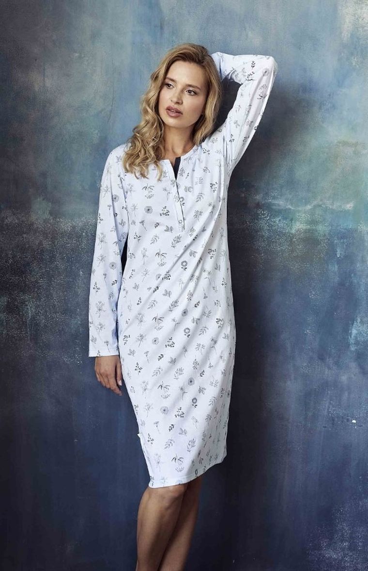 Koszula nocna damska z długim rękawem, niebieska, Gardenia, Taro