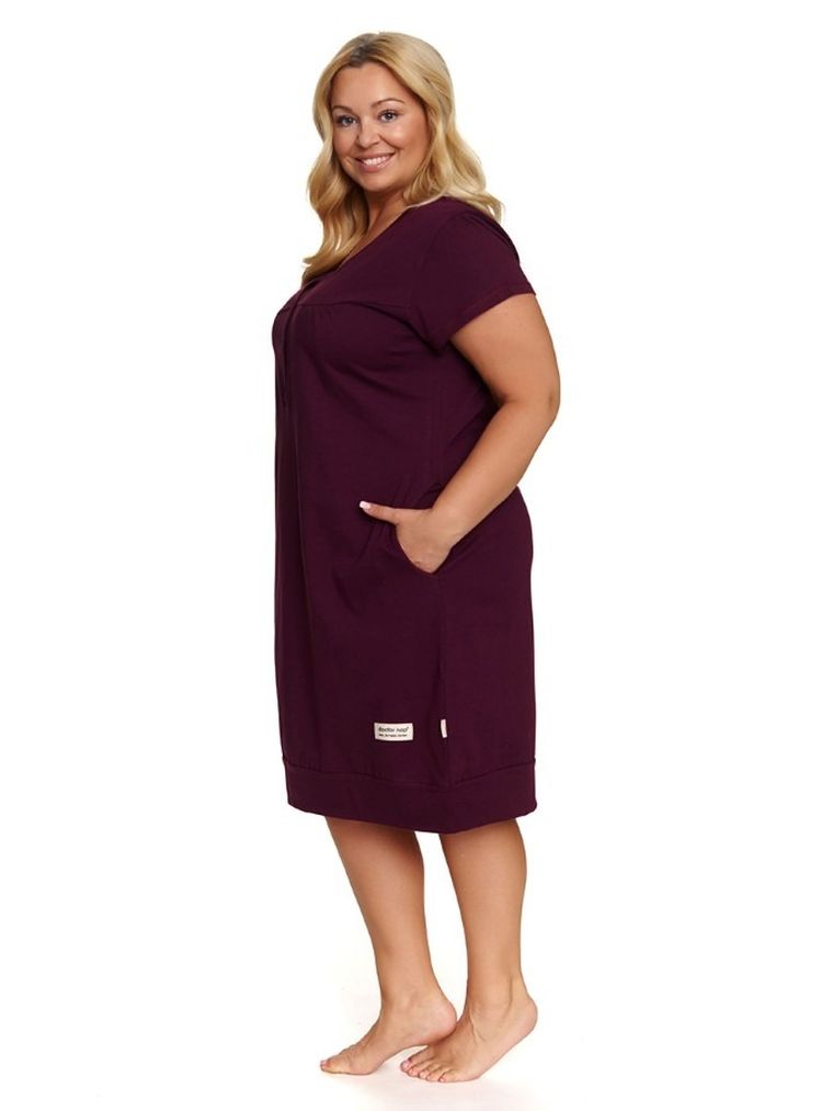 Koszula nocna damska z krótkim rękawem, bordowa, Doctor Nap
