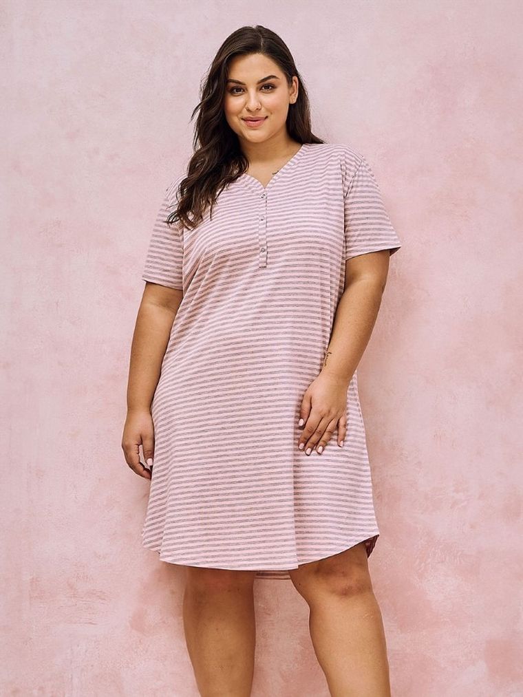 Koszula nocna damska z krótkim rękawem, szaro-różowa, Taro