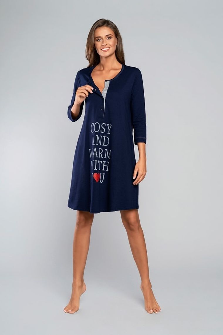 Koszula nocna damska z rękawem 3/4, granatowa, Balsam, Italian Fashion