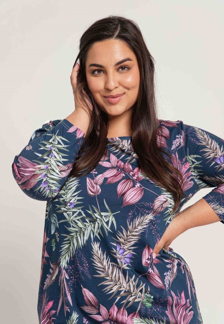 Koszula nocna damska z rękawem 3/4, granatowa, Vivian, Taro