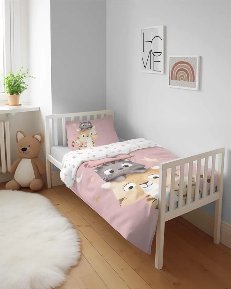 Kotki, 2-częściowy komplet pościeli dziecięcej, różowy, 100-135 cm