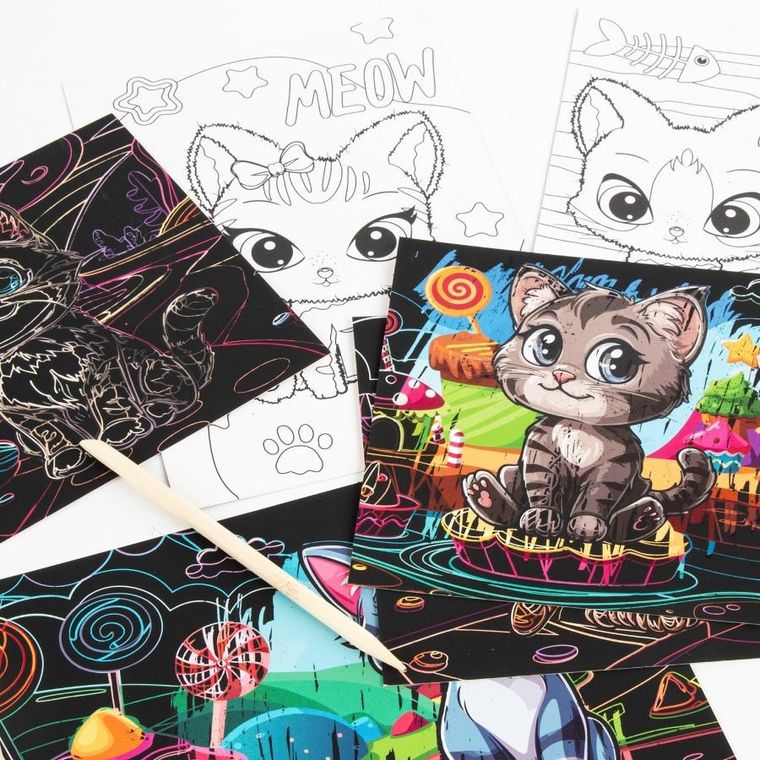 Kotki. Wydrapywanka z kolorowanką 2w1