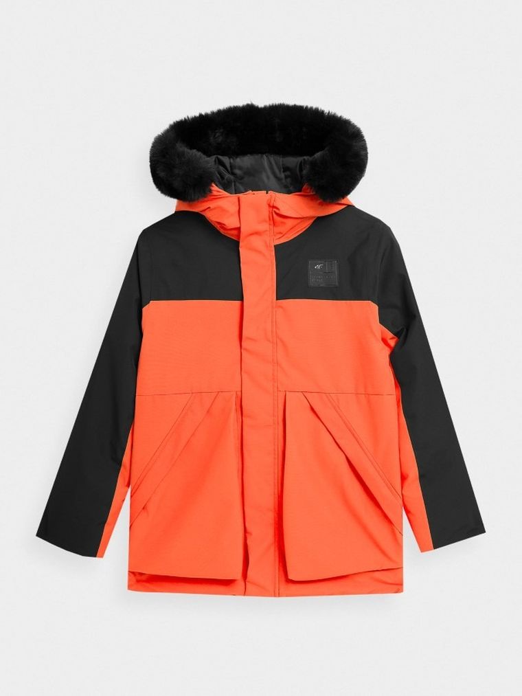 Kurtka chłopięca z kapturem, czerwona, 4F