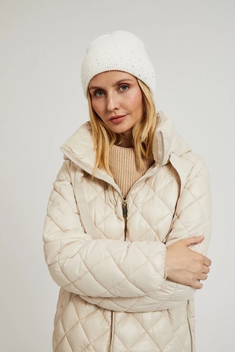 Kurtka damska z kapturem, beżowa, Moodo