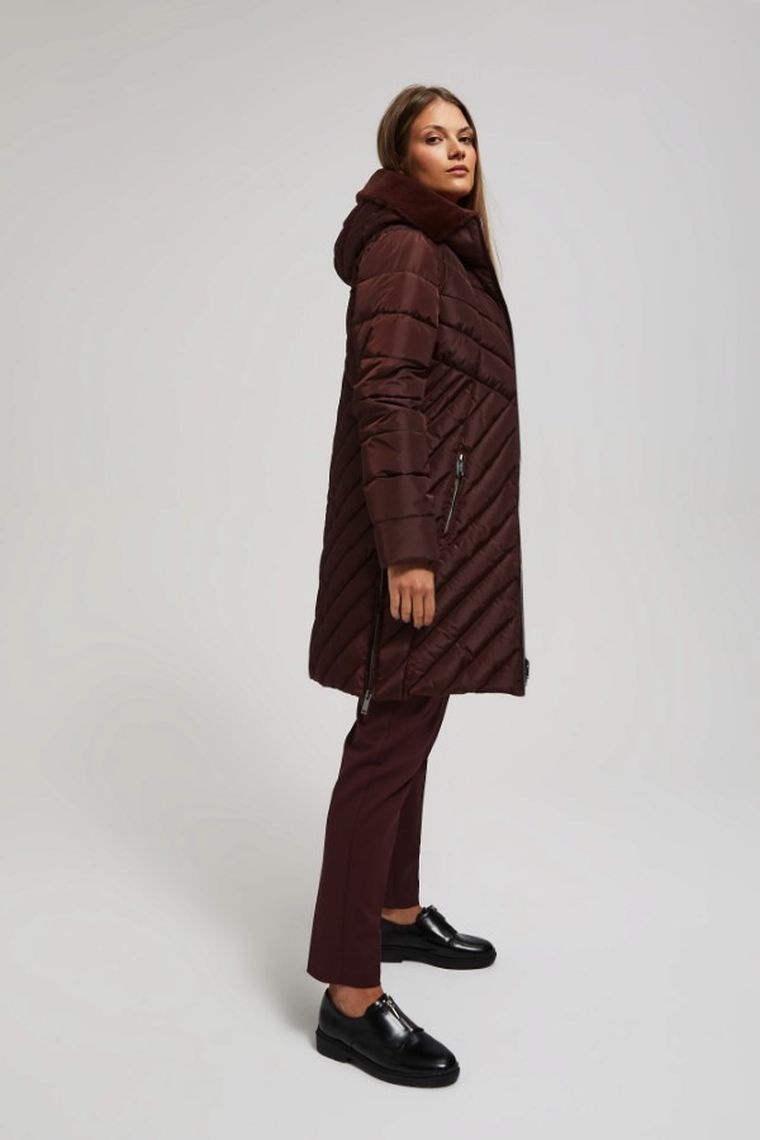 Kurtka damska z kapturem, brązowa, Moodo