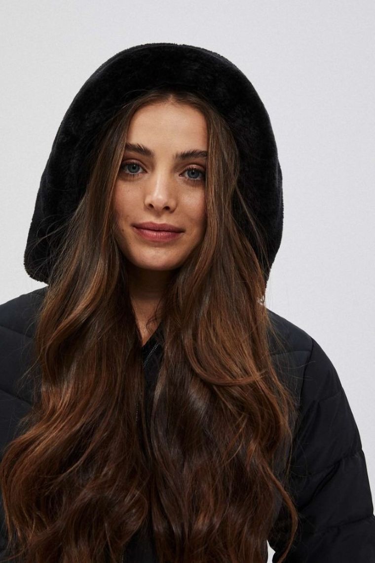 Kurtka damska z kapturem, czarna, Moodo