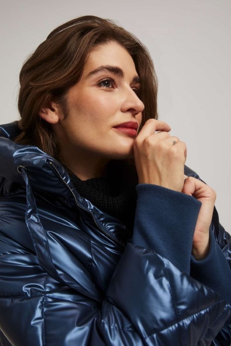 Kurtka damska z kapturem, granatowa, Moodo