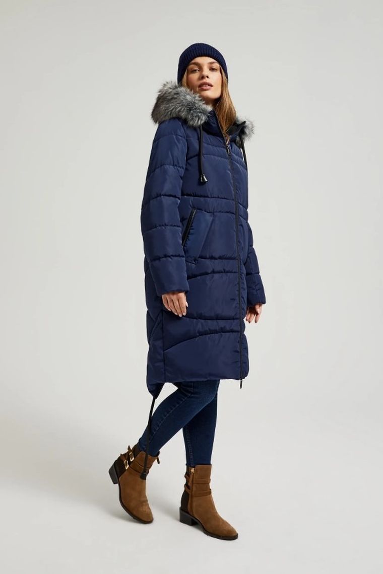 Kurtka damska z kapturem, granatowa, Moodo