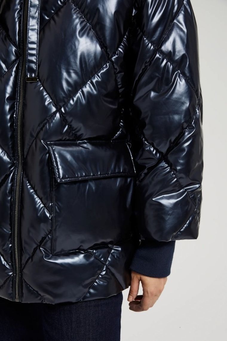 Kurtka damska z kapturem, granatowa, Moodo