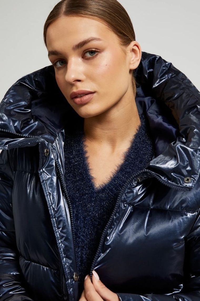 Kurtka damska z kapturem z kapturem, granatowa, Moodo