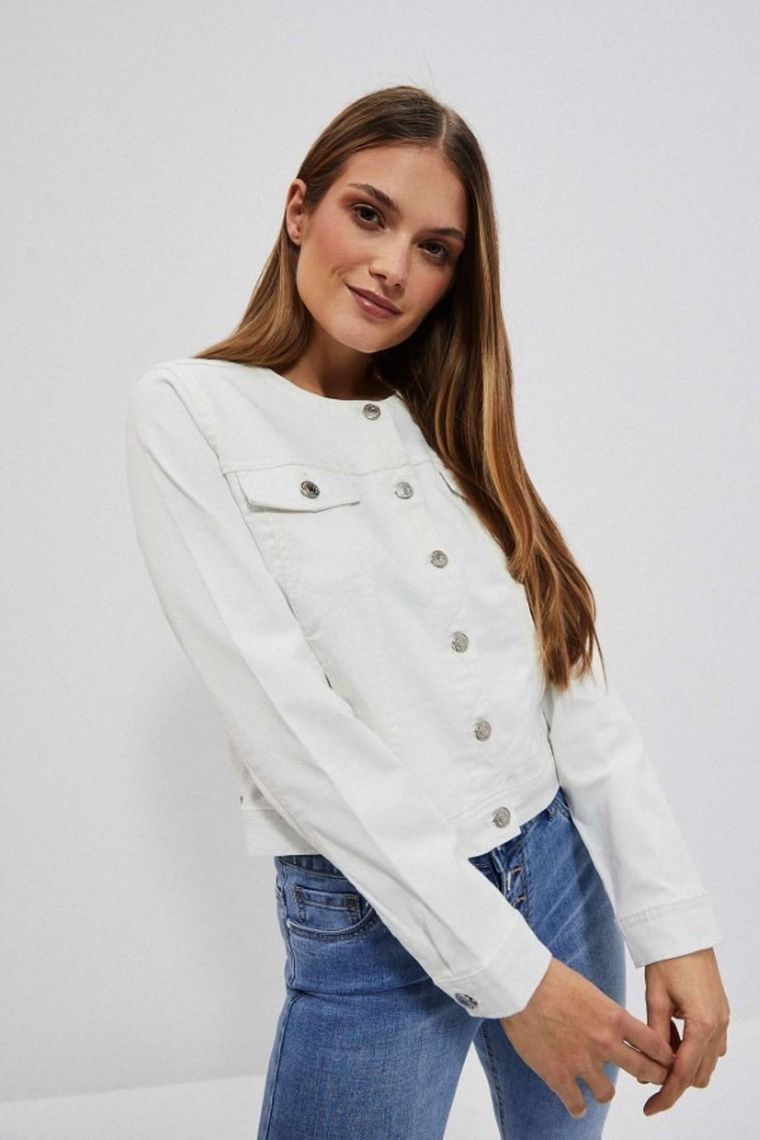 Kurtka jeansowa damska, biała, Moodo