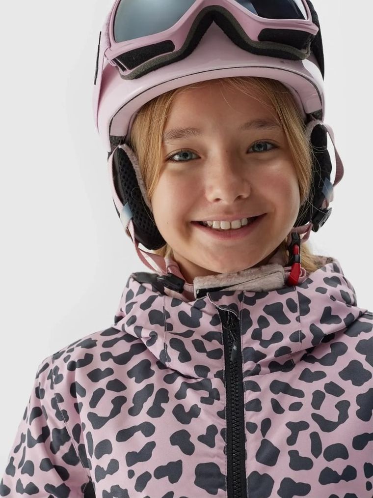Kurtka narciarska dziewczęca z kapturem, różowa, 4F