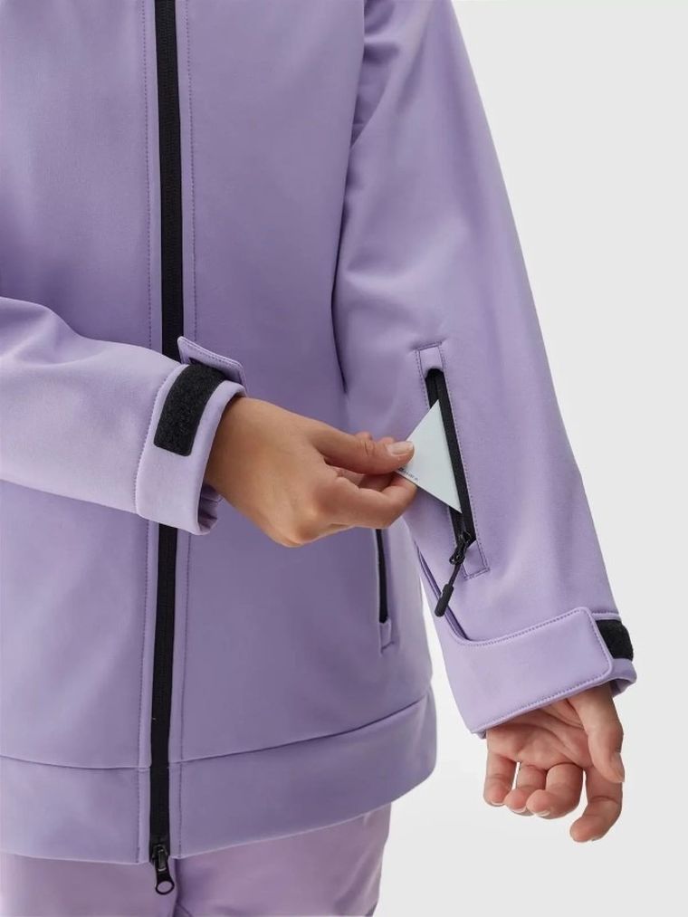 Kurtka softshell dziewczęca z kapturem, fioletowa, 4F