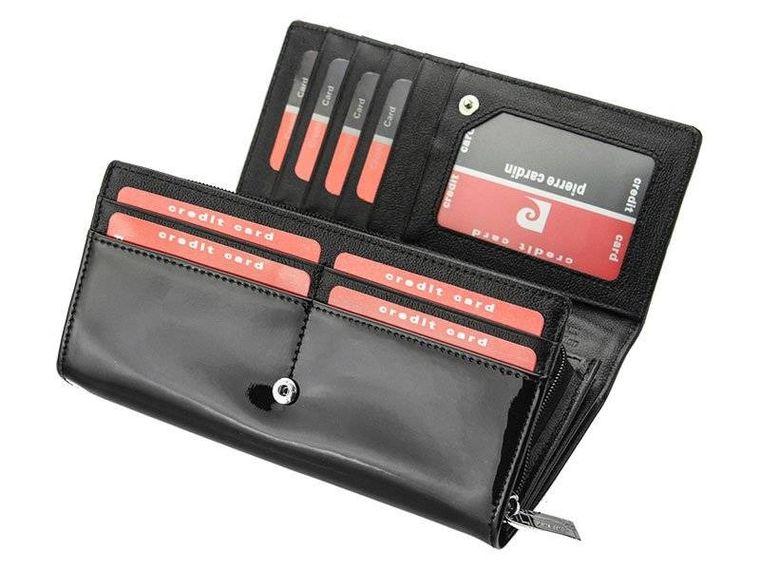 Lakierowany, poziomy portfel damski ze skóry naturalnej, Pierre Cardin