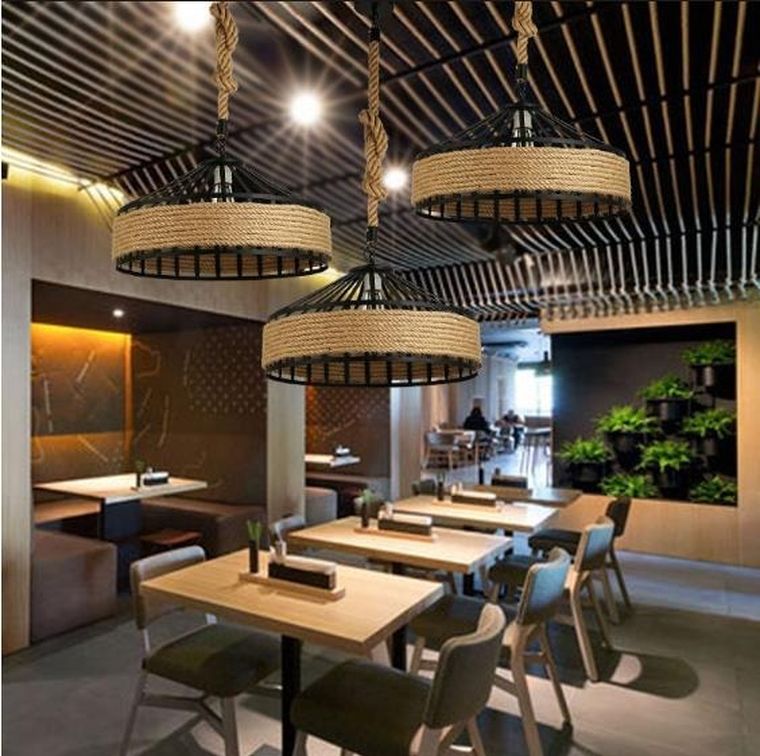 Lampa sufitowa z liny konopnej na jutowej linie, średnica, 40 cm