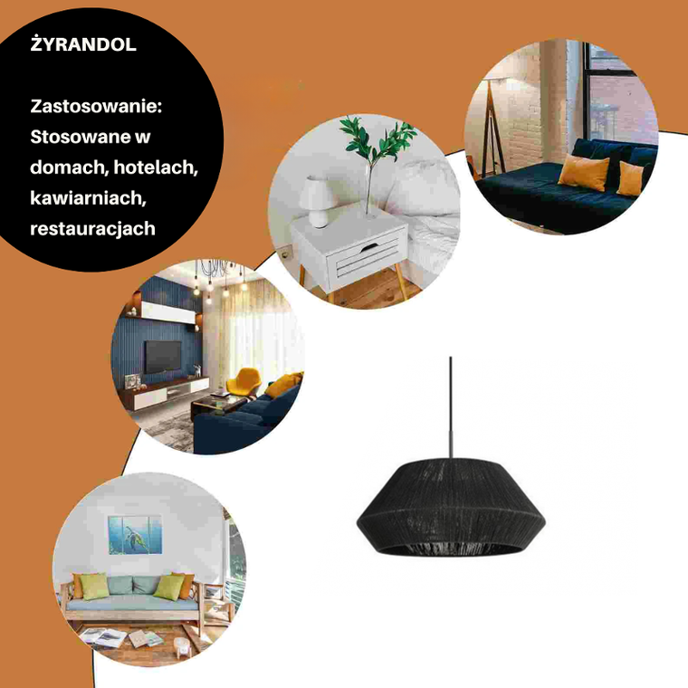 Lampa wisząca, rattanowa, 50 cm, czarna