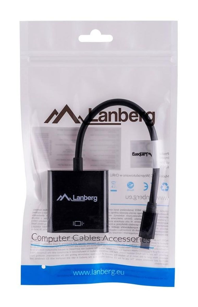 Lanberg, adapter, AD-0006-BK, Mini DisplayPort M - D-Sub, VGA F, 0,20m, czarny