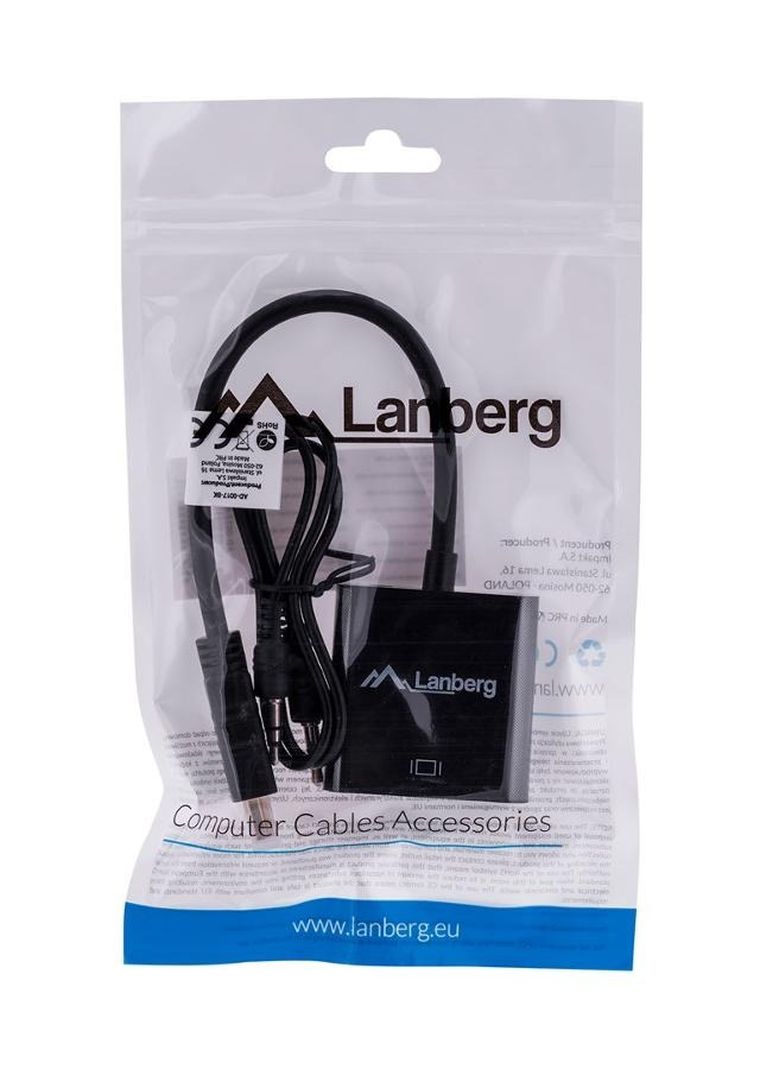 Lanberg, adapter, AD-0017-BK, HDMI M - D-Sub, VGA F, 0,20m, czarny