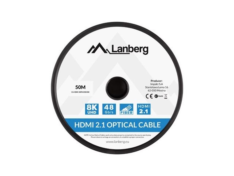 Lanberg Kabel Hdmi M/m V2.1 50m 8k Optyczny Aoc Ca-hdmi-30fb-0500-bk