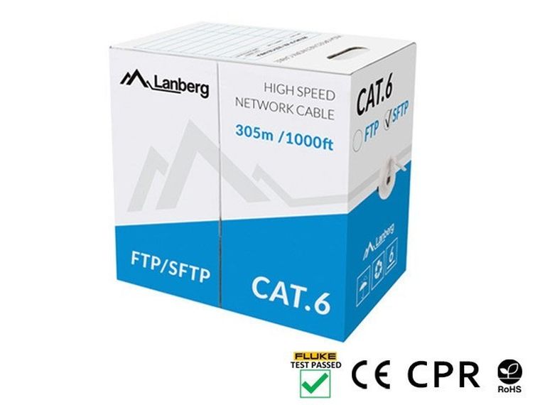 Lanberg, kabel sieciowy, LCS6-11CU-0305-S, S/FTP, 305m, kat. 6, szary