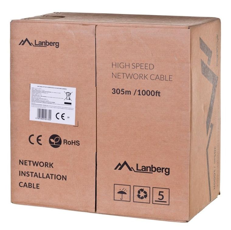 Lanberg, kabel sieciowy, LCU6-12CU-0305-S, UTP; 305m, kat. 6, szary