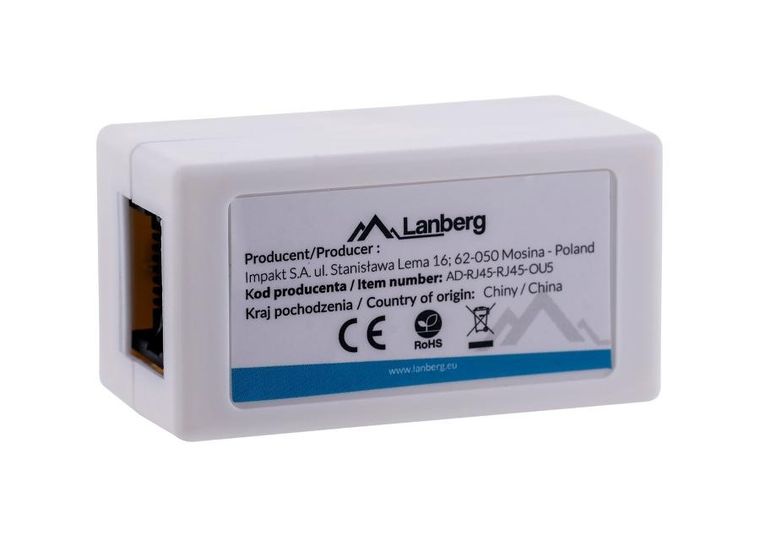Lanberg, złączka sieciowa, przelotka, 2X RJ45 KAT.5E UTP, AD-RJ45-RJ45-OU5