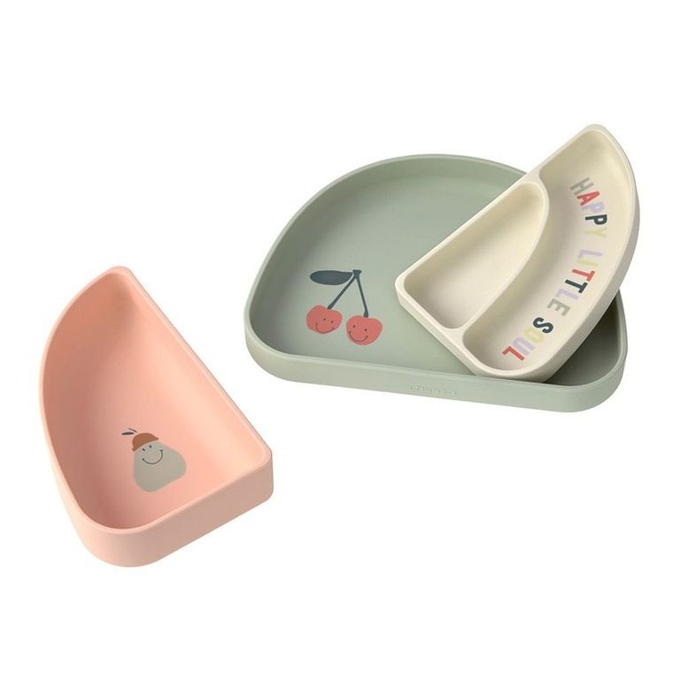 Lassig, Happy Fruit Cherry, zestaw silikonowych naczyń 3 el.